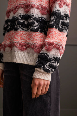 LOOPED YARN V-NECK SWEATER-Eggshell multi