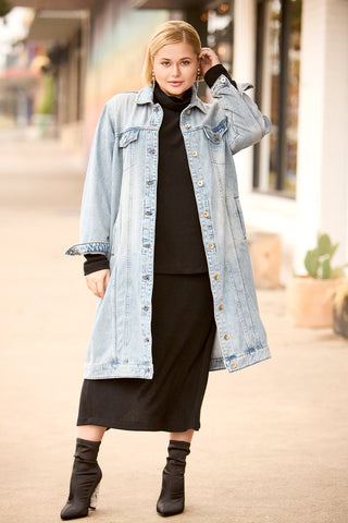 POCKETED DENIM DUSTER-Washed blue