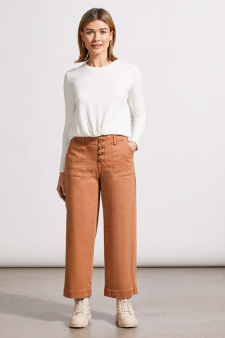 alt view 1 - AUDREY BUTTON FLY WIDE LEG CROP JEANS-Almond