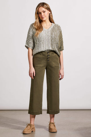 alt view 1 - AUDREY BUTTON FLY WIDE LEG CROP JEANS-Olive