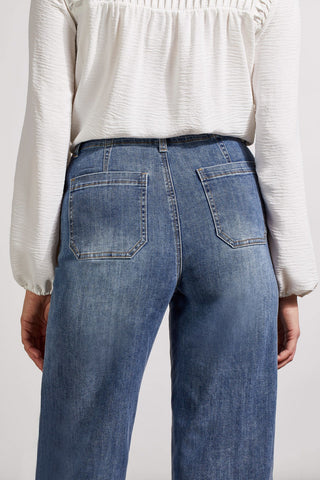 alt view 3 - AUDREY BUTTON FLY WIDE LEG CROP JEANS-River blue