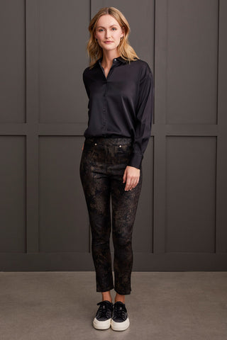 alt view 2 - AUDREY PULL-ON SLIM ANKLE JEANS WITH BRONZE FOIL PRINT-Bronze