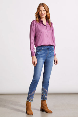 alt view 1 - AUDREY PULL-ON SLIM ANKLE JEANS WITH EMBROIDERY-Blue quartz