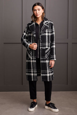 alt view 1 - BOUCLE PLAID DUSTER COAT-Black