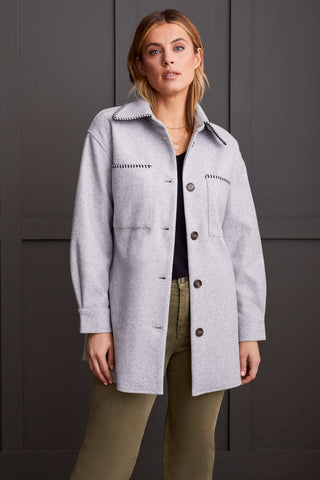 alt view 1 - BUTTON-UP COAT WITH BLANKET STITCHING-Grey mix