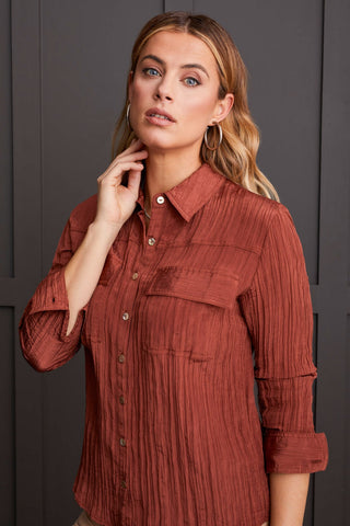 alt view 4 - BUTTON-UP SHIRT WITH COLLAR-Mahogany