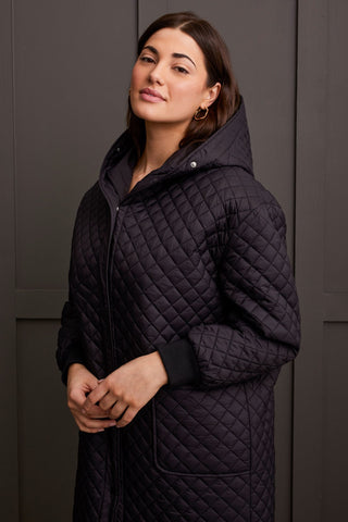 alt view 2 - COCOON MINIQUILTED DOLMAN COAT WITH SNAP-UP FRONT-Black