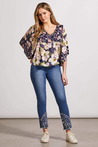 alt view 1 - COMBO PRINT CHALLIS BLOUSE WITH FLOWY SLEEVES-Nightfall