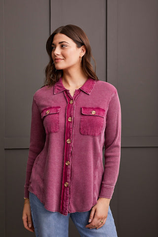 alt view 1 - COTTON BUTTON-UP SHACKET-Port wine