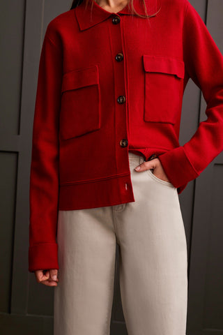 alt view 2 - DOUBLE KNIT COLLARED SWEATER CARDIGAN-Scarlet