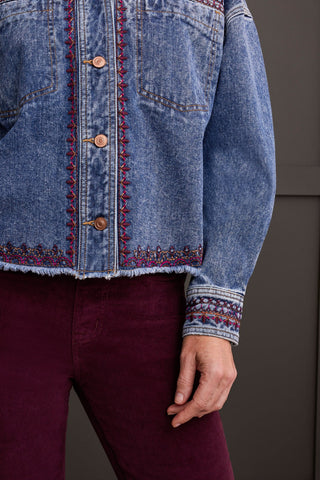 alt view 3 - EMBROIDERED CROPPED DENIM SHACKET-Strong blue