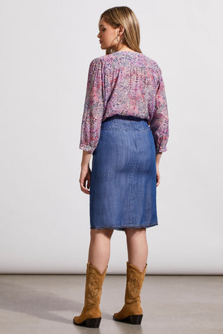 alt view 3 - FLOWY MIDI FAUX WRAP TENCEL SKIRT-Dk. chambray