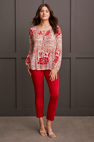 alt view 2 - FLOWY PRINTED CREPE BLOUSE WITH TIES-Scarlet