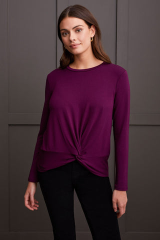 alt view 1 - FRENCH TERRY KNOT-FRONT TOP-Dark plum