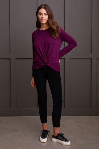 alt view 2 - FRENCH TERRY KNOT-FRONT TOP-Dark plum