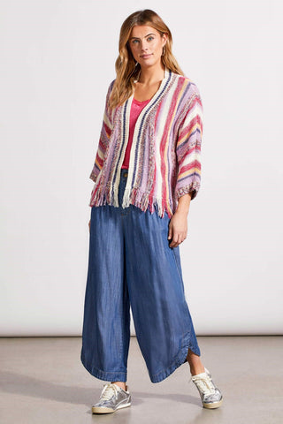 alt view 1 - FRINGED HEM CARDIGAN WITH THREE-QUARTER SLEEVES-Creamsicle multi