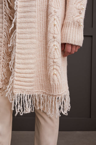 alt view 3 - FRINGED SWEATER CARDIGAN WITH PEARL DETAILS-Moonstone