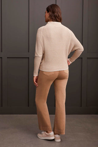 alt view 3 - FUNNEL NECK SWEATER WITH CONTRAST TIPPING-H tan