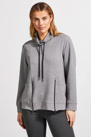 alt view 1 - FUNNEL NECK TOP WITH POCKETS-Grey mix