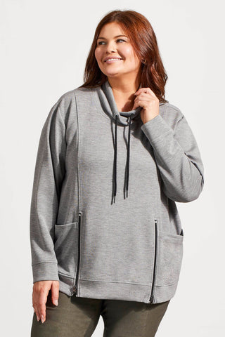 FUNNEL NECK TOP WITH POCKETS-Grey mix