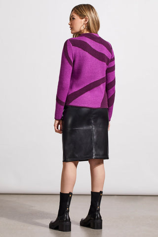 alt view 3 - FUZZY DOUBLE-KNIT MOCK NECK SWEATER-Bright violet