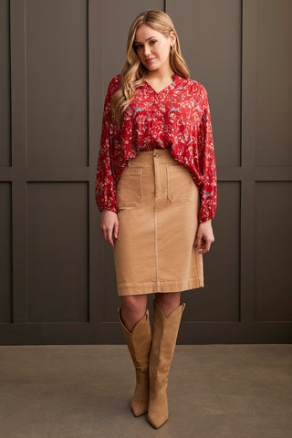 alt view 1 - JACQUARD CHALLIS BUTTON-UP BLOUSE-Scarlet