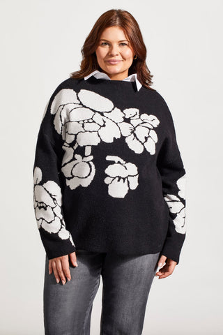 KNIT JACQUARD FUNNEL NECK SWEATER-Black