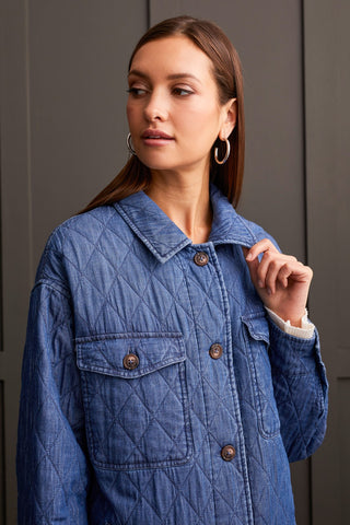 alt view 4 - LONG BUTTON-UP QUILTED JACKET-Bluechambray