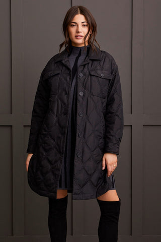 alt view 1 - LONG QUILTED BUTTON-UP JACKET WITH POCKETS-Black