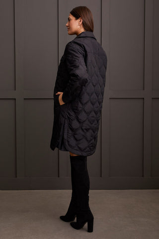 alt view 3 - LONG QUILTED BUTTON-UP JACKET WITH POCKETS-Black