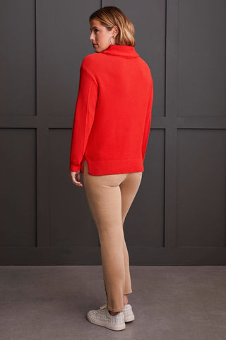 alt view 4 - LONG SLEEVE COWL NECK TUNIC WITH OPEN STITCH DETAIL-Crimson