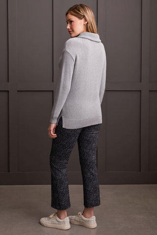 alt view 4 - LONG SLEEVE COWL NECK TUNIC WITH OPEN STITCH DETAIL-Smokey grey