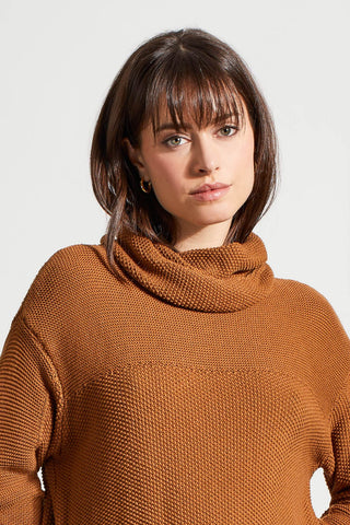 alt view 2 - LONG SLEEVE COWL NECK TUNIC WITH OPEN STITCH DETAIL-Walnut