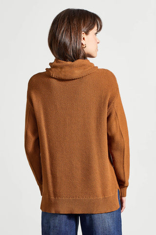 alt view 4 - LONG SLEEVE COWL NECK TUNIC WITH OPEN STITCH DETAIL-Walnut