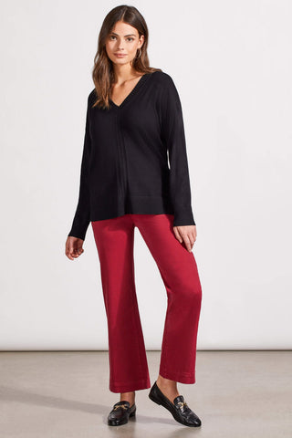 alt view 2 - LONG SLEEVE V-NECK SWEATER WITH CABLE KNIT DETAIL-Black