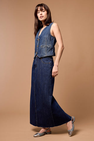 alt view 1 - MAXI DENIM SKIRT WITH BACK SLIT-Dk. denim