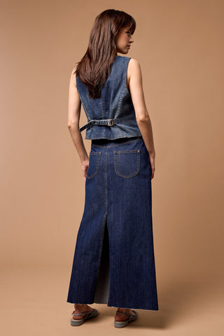 alt view 4 - MAXI DENIM SKIRT WITH BACK SLIT-Dk. denim