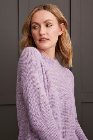 alt view 2 - MOCK NECK HEATHERED KNIT SWEATER WITH SIDE SLITS-Fair orchid