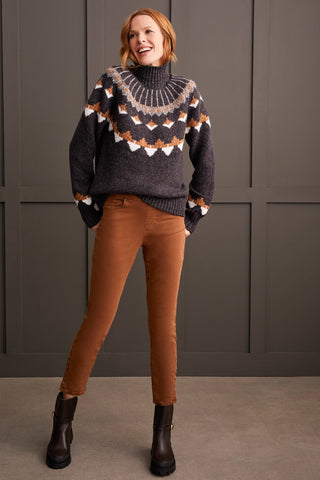 alt view 1 - NOVELTY YARN MOCK NECK INTARSIA SWEATER-Walnut