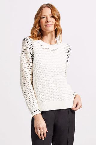 alt view 1 - OPEN STITCH CREW NECK SWEATER-Cream