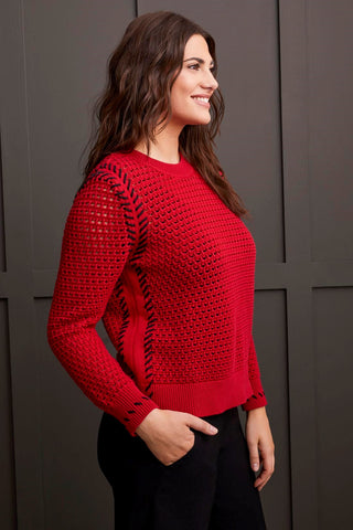 alt view 4 - OPEN STITCH CREW NECK SWEATER-Scarlet