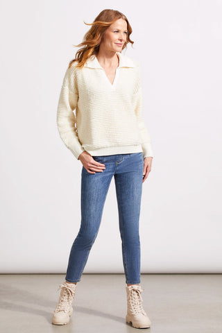 alt view 1 - OVERSIZED FUZZY OTTOMAN YARN POLO SWEATER-Eggshell