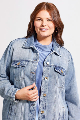 POCKETED DENIM DUSTER-Washed blue