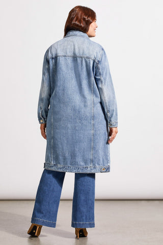 POCKETED DENIM DUSTER-Washed blue