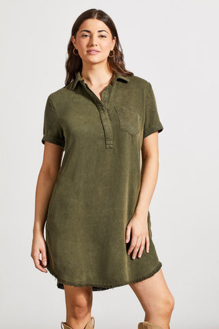 alt view 2 - POP-OVER SHIRT DRESS WITH POCKETS-Olive