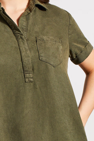 alt view 3 - POP-OVER SHIRT DRESS WITH POCKETS-Olive