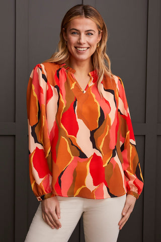 alt view 1 - PRINTED CRINKLED BLOUSE WITH RUFFLED NECK-Desertsun