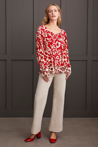 alt view 1 - PRINTED PEASANT TOP-Scarlet