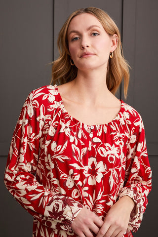 alt view 2 - PRINTED PEASANT TOP-Scarlet