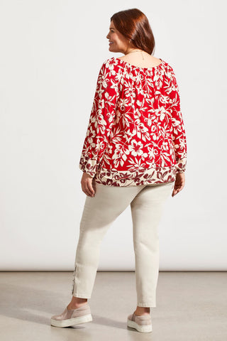 PRINTED PEASANT TOP-Scarlet